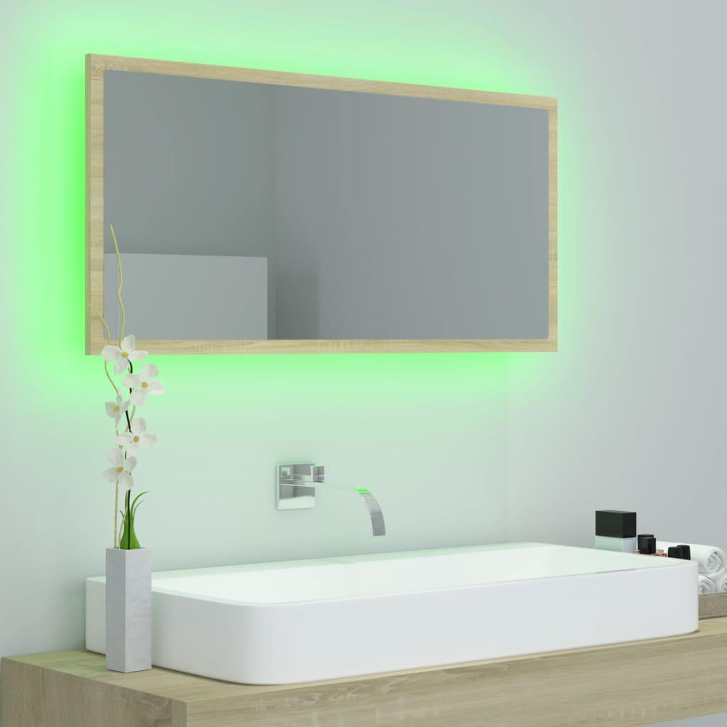 LED Bathroom Mirror Sonoma Oak 90x8.5x37 cm Acrylic
