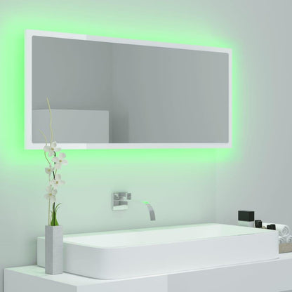 LED Bathroom Mirror High Gloss White 100x8.5x37 cm Engineered Wood
