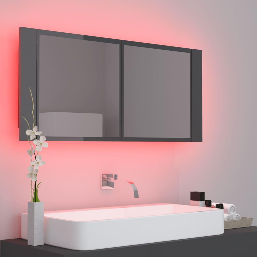 LED Bathroom Mirror Cabinet High Gloss Grey 100x12x45 cm Acrylic