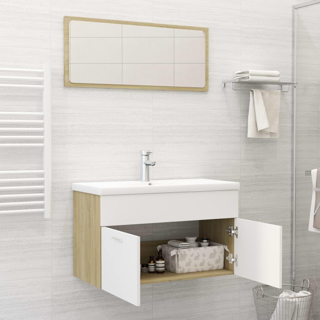 2 Piece Bathroom Furniture Set White and Sonoma Oak Engineered Wood