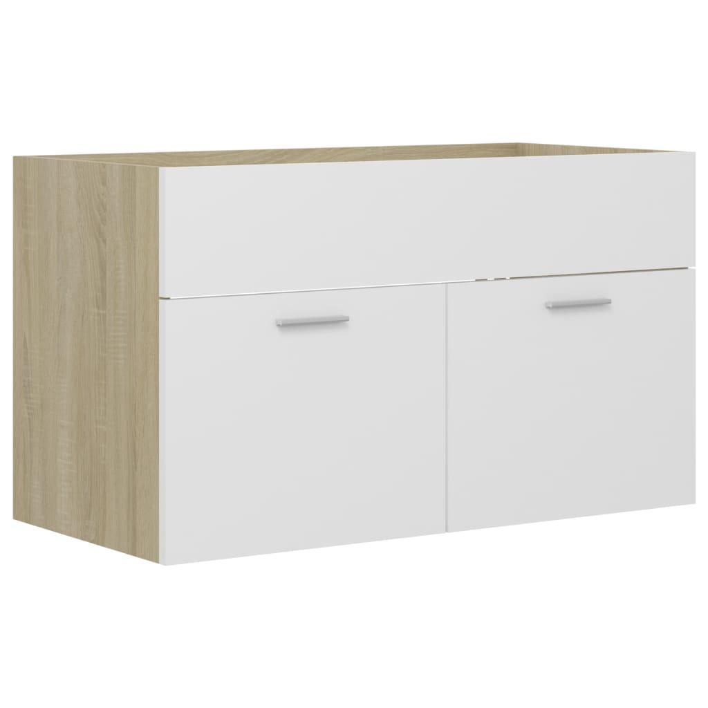 2 Piece Bathroom Furniture Set White and Sonoma Oak Engineered Wood