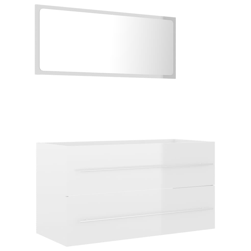 2 Piece Bathroom Furniture Set High Gloss White Engineered Wood