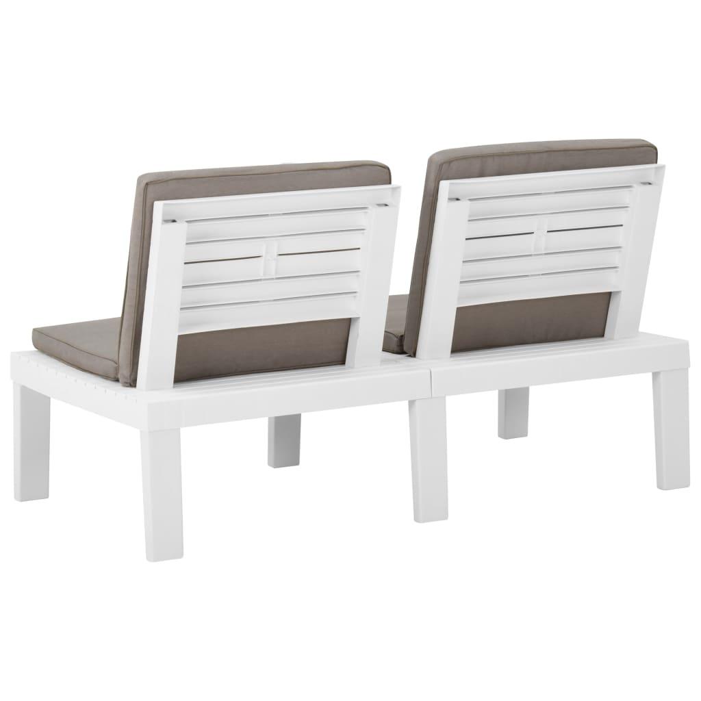 Garden Lounge Bench with Cushion Plastic White