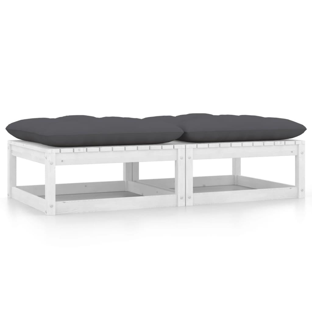 Garden Footstools with Cushions 2 pcs White Solid Pinewood