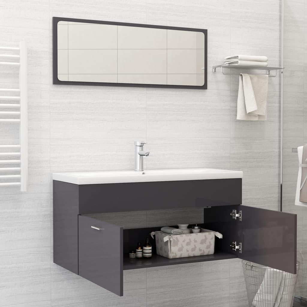 Bathroom Furniture Set High Gloss Grey Engineered Wood