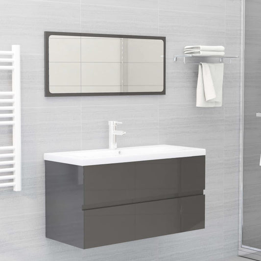 Bathroom Furniture Set High Gloss Grey Engineered Wood