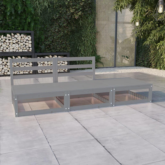 3 Piece Garden Lounge Set Grey Solid Wood Pine