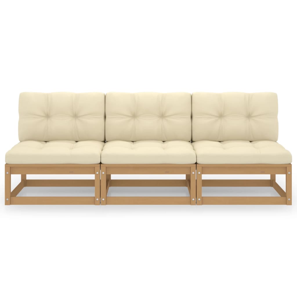 3-Seater Sofa with Cushions Solid Pinewood