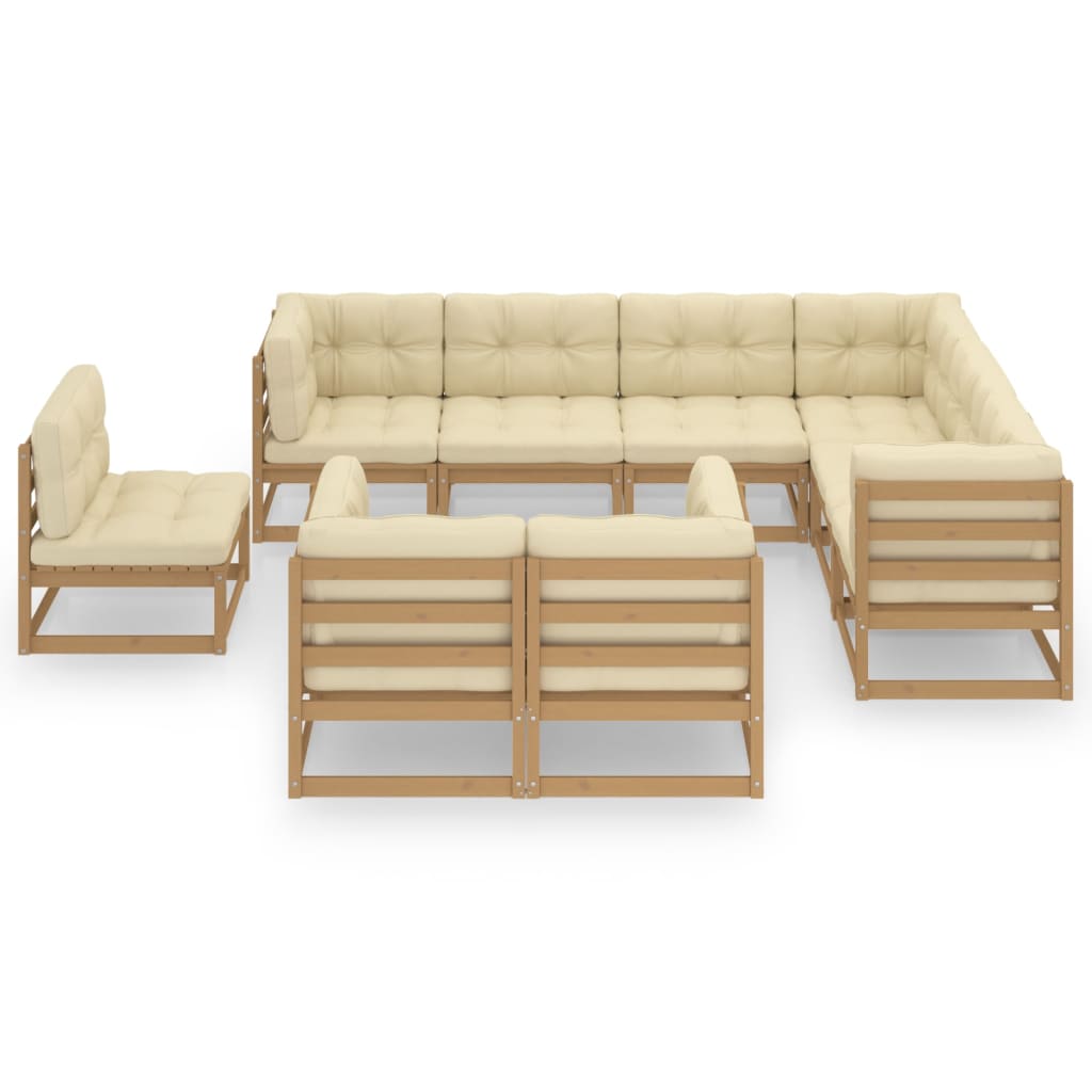 9 Piece Garden Lounge Set & Cushions Honey Brown Solid Pinewood