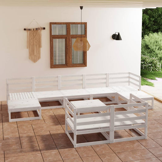10 Piece Garden Lounge Set White Solid Pinewood