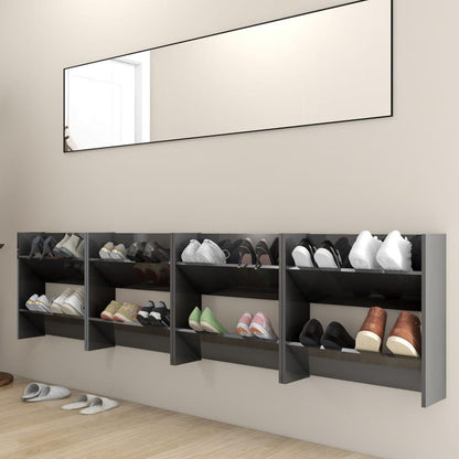 Wall Shoe Cabinets 4 pcs High Gloss Grey 60x18x60 cm Engineered Wood