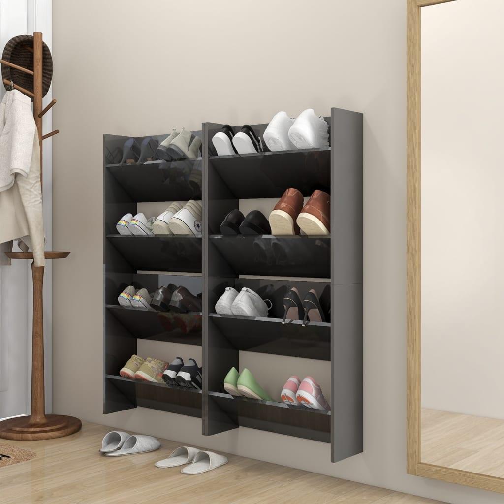 Wall Shoe Cabinets 4 pcs High Gloss Grey 60x18x60 cm Engineered Wood