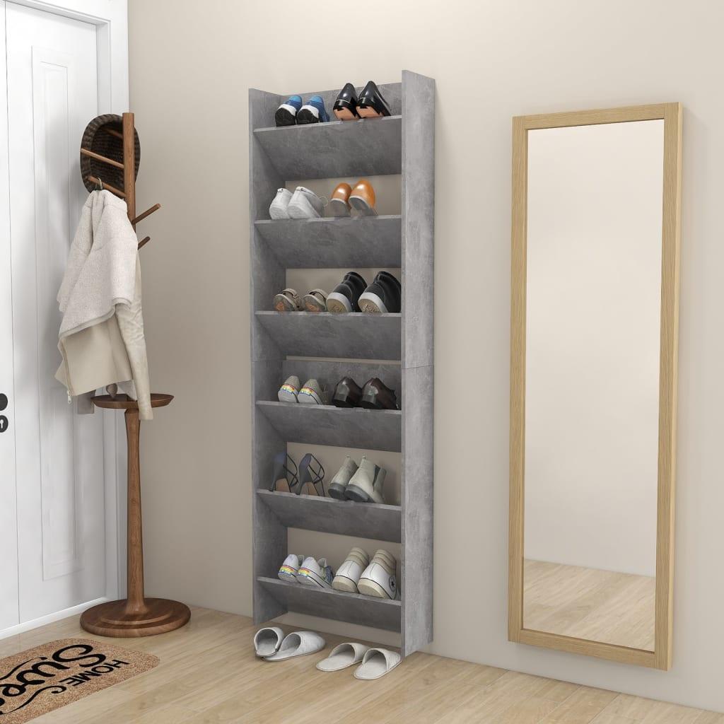 Wall Shoe Cabinets 2 pcs Concrete Grey 60x18x90 cm Engineered Wood