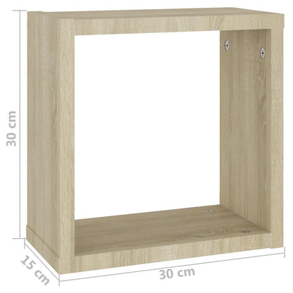 Wall Cube Shelves 4 pcs White and Sonoma Oak 30x15x30 cm