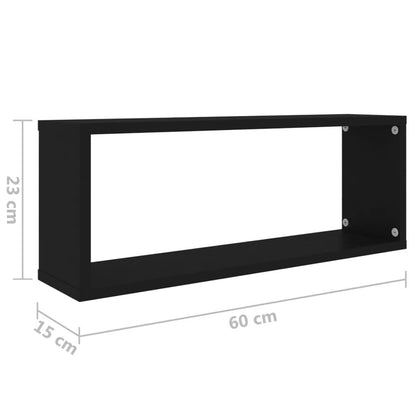 Wall Cube Shelves 2 pcs Black 60x15x23 cm Engineered Wood