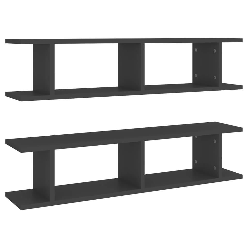 Wall Shelves 2 pcs Grey 90x18x20 cm Engineered Wood