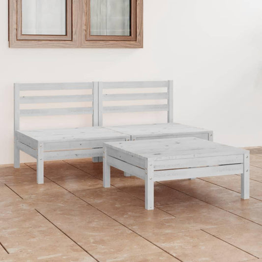 3 Piece Garden Lounge Set White Solid Wood Pine