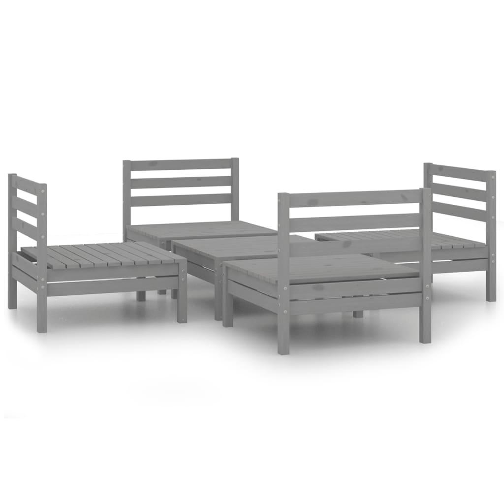 5 Piece Garden Lounge Set Grey Solid Pinewood