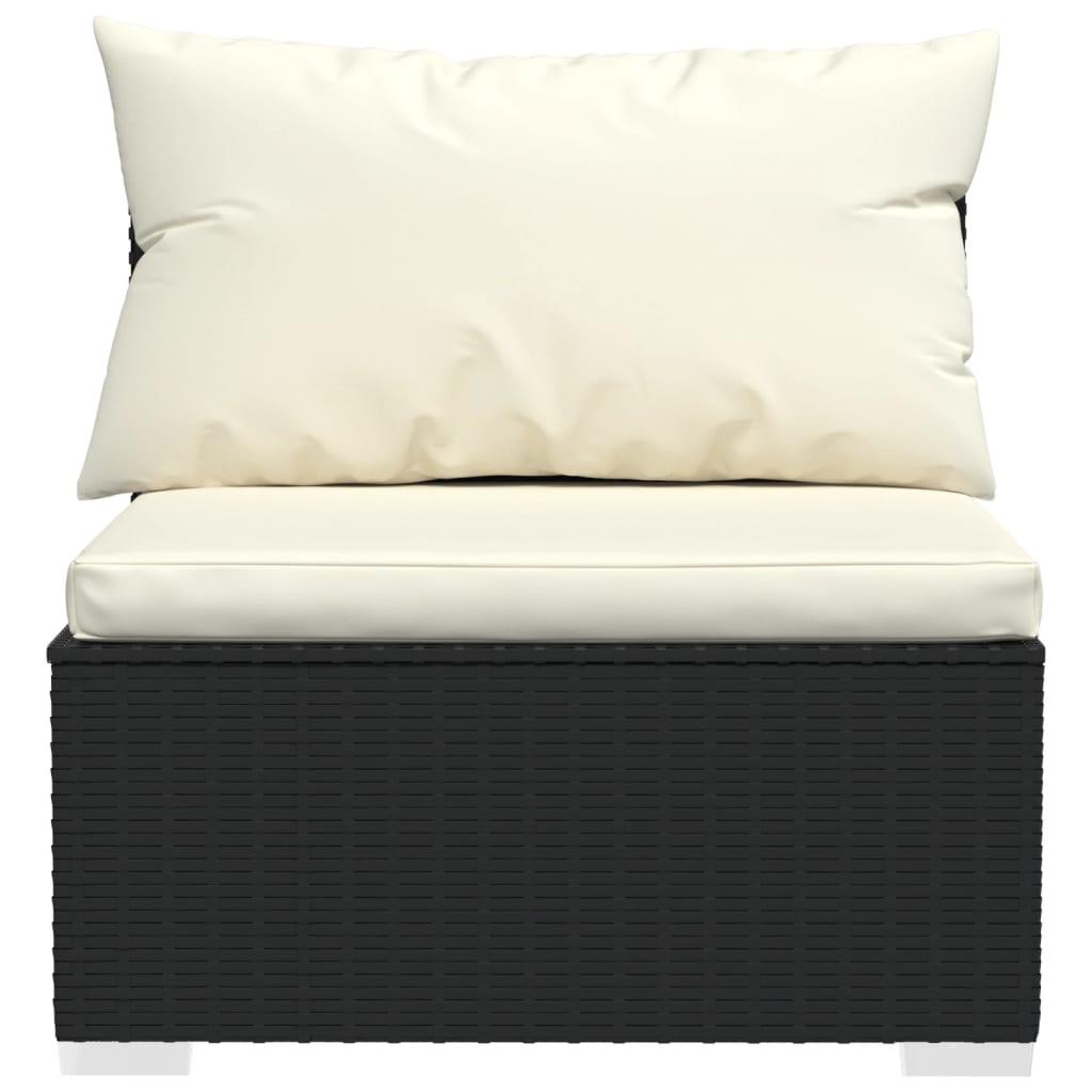 3-Seater Sofa with Cushions Black Poly Rattan