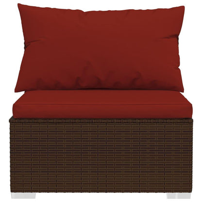 4-Seater Sofa with Cushions Brown Poly Rattan