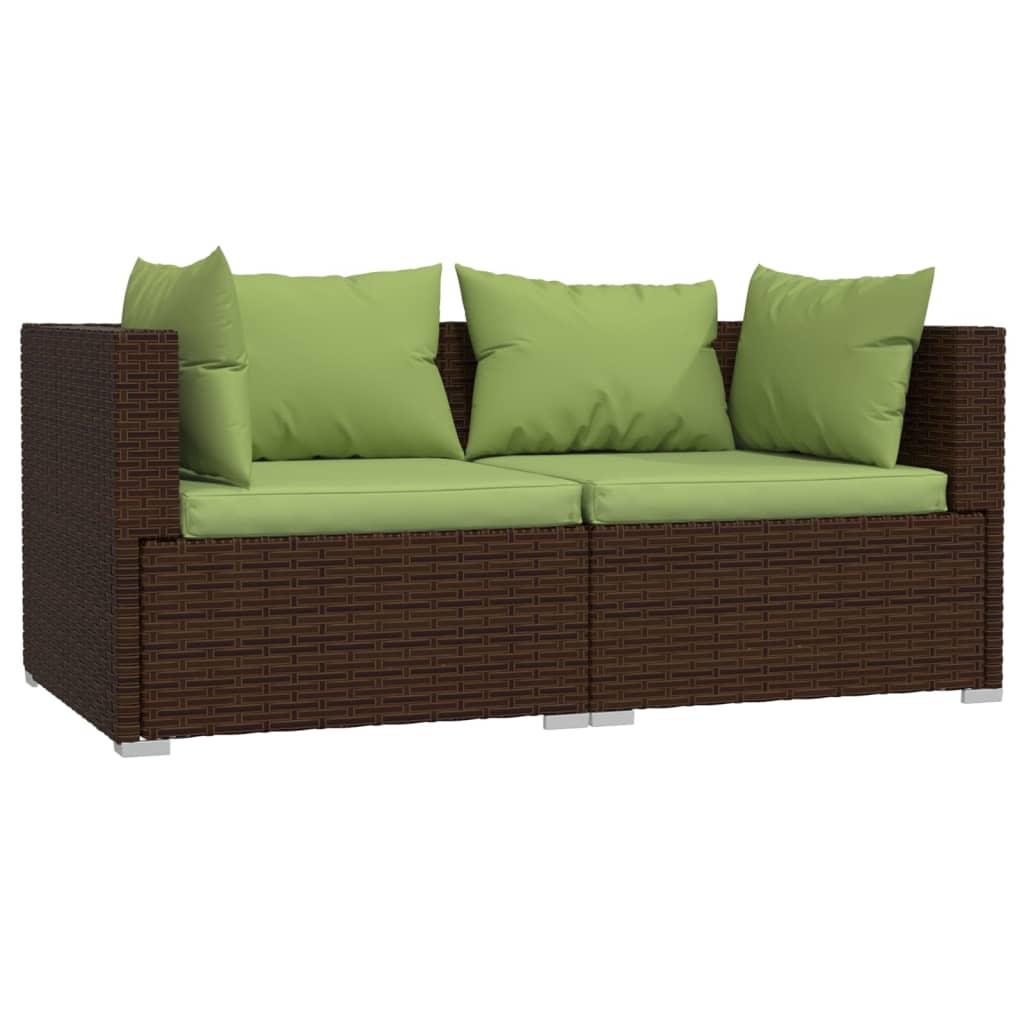 2-Seater Sofa with Cushions Brown Poly Rattan