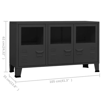 Industrial Sideboard Black 105x35x62 cm Metal and Glass