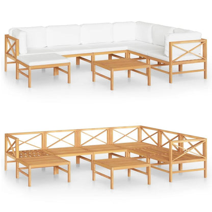 8 Piece Garden Lounge Set with Cream Cushions Solid Teak Wood