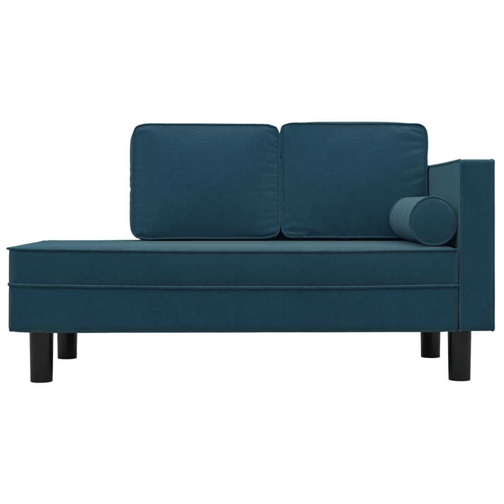 Chaise Lounge with Cushions and Bolster Blue Velvet