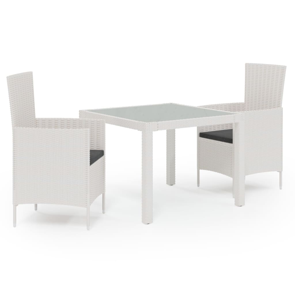 3 Piece Outdoor Dining Set with Cushions Poly Rattan White