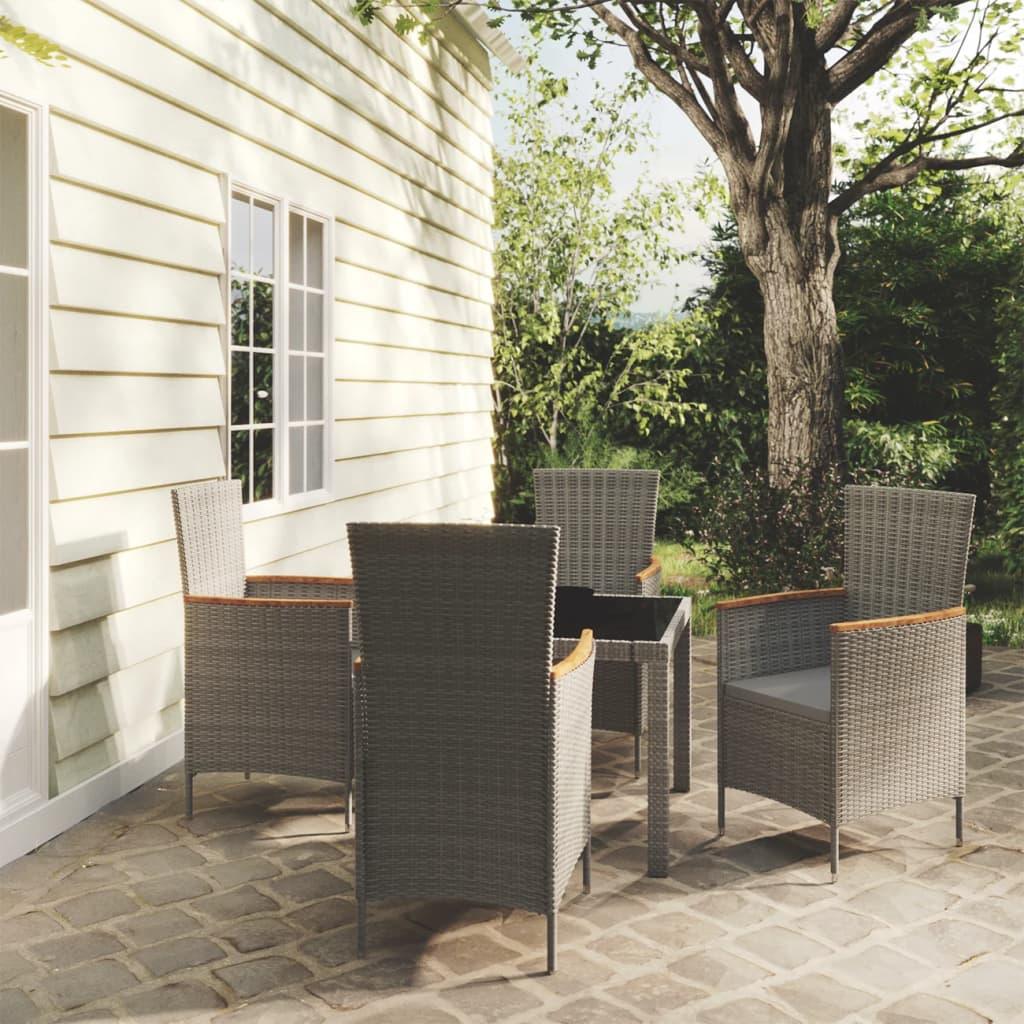 5 Piece Outdoor Dining Set with Cushions Poly Rattan Grey