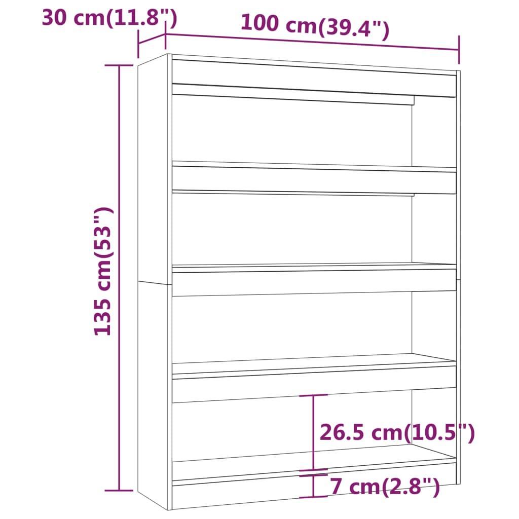 Book Cabinet/Room Divider White 100x30x135 cm