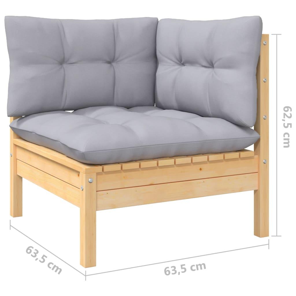 2-Seater Garden Sofa with Grey Cushions Solid Wood Pine