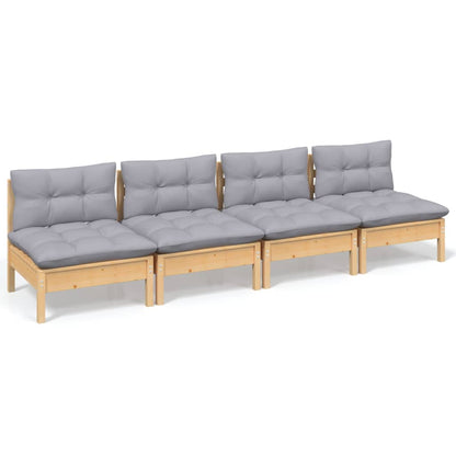 4-Seater Garden Sofa with Grey Cushions Solid Pinewood
