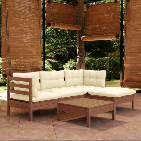 5 Piece Garden Lounge Set with Cushions Honey Brown Pinewood