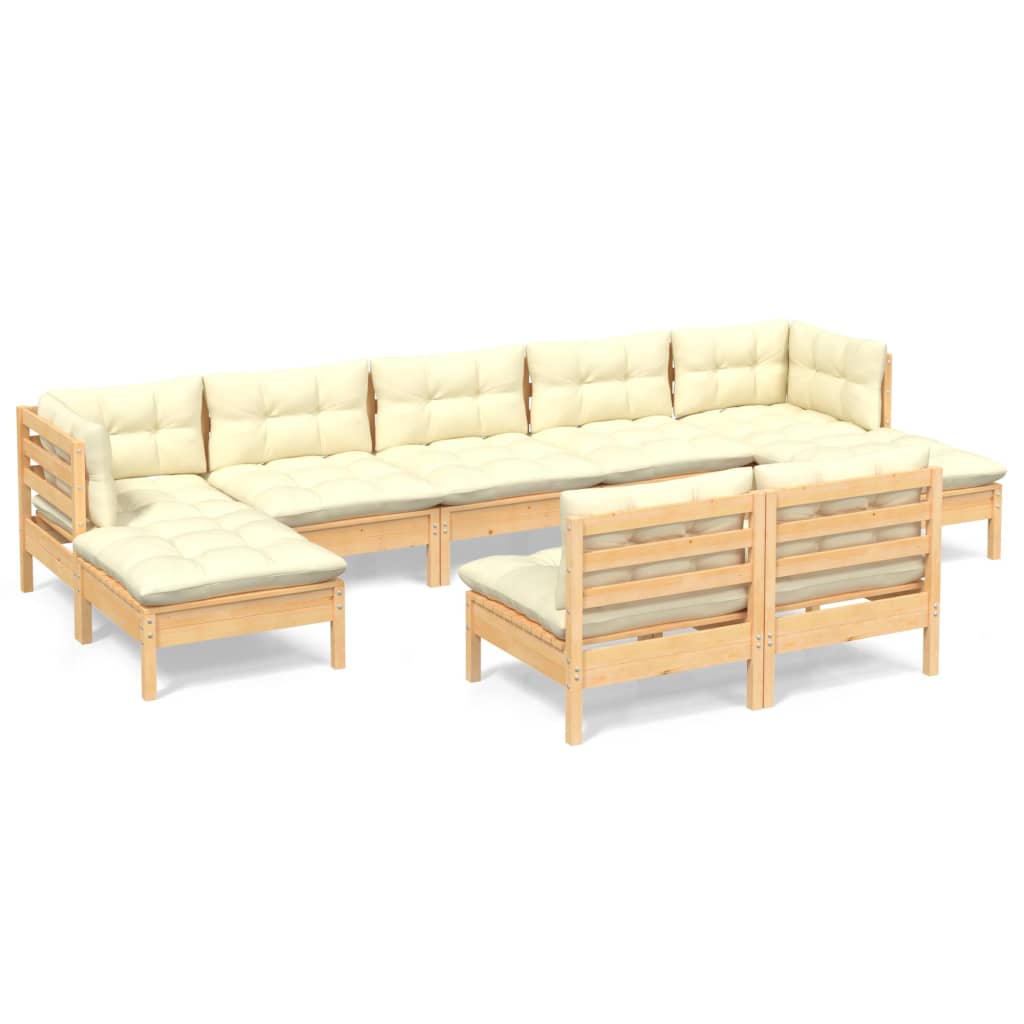 9 Piece Garden Lounge Set with Cream Cushions Pinewood