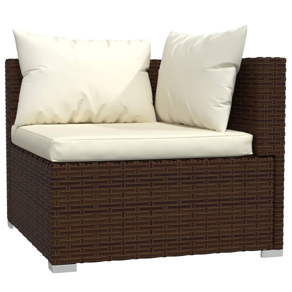 9 Piece Garden Lounge Set with Cushions Brown Poly Rattan