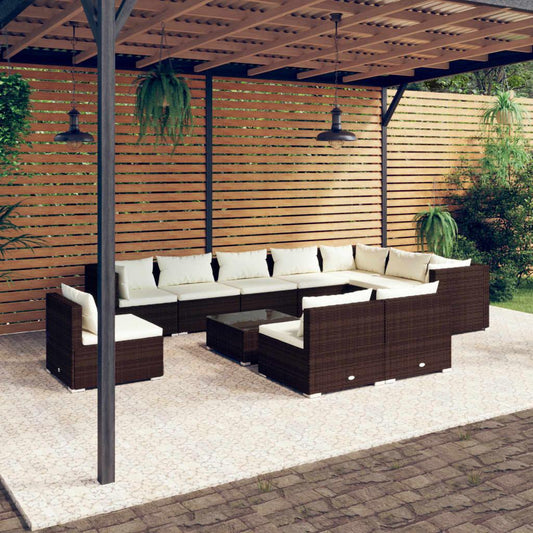 11 Piece Garden Lounge Set with Cushions Poly Rattan Brown