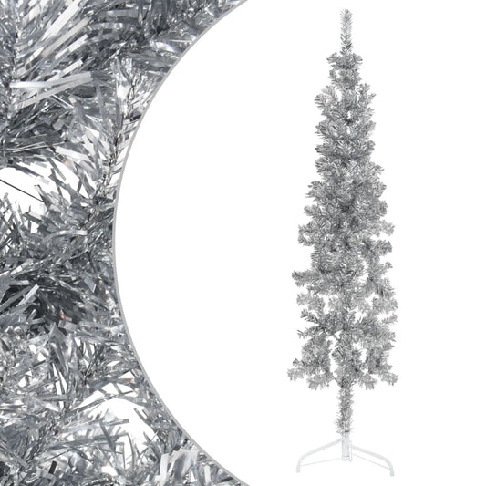 Slim Artificial Half Christmas Tree with Stand Silver 120 cm