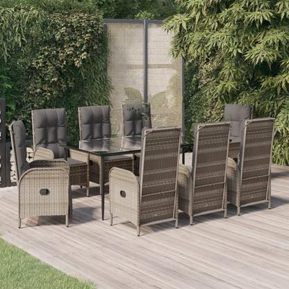 9 Piece Garden Dining Set with Cushions Black and Grey Poly Rattan