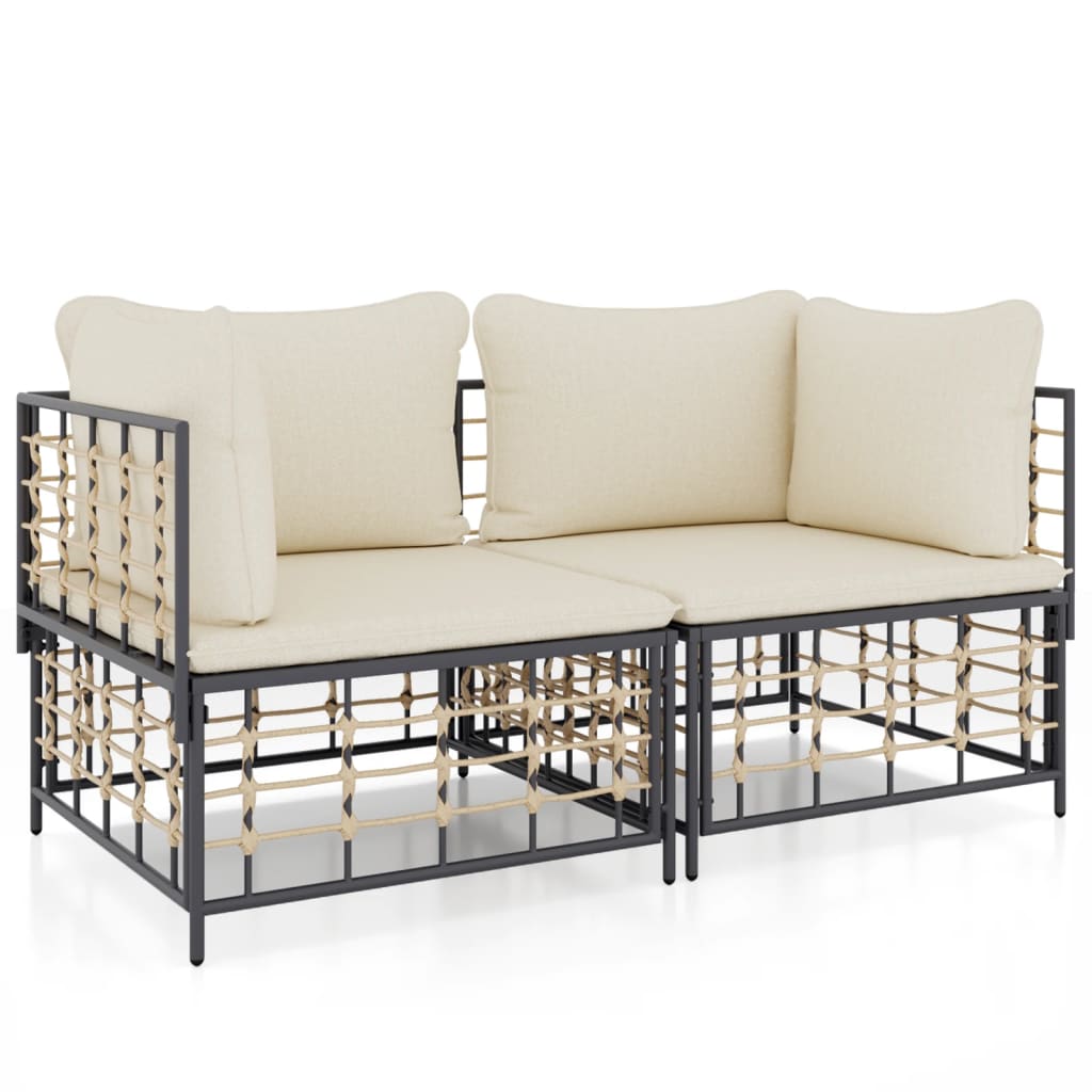 Sectional Corner Sofas with Cushions 2 pcs Poly Rattan