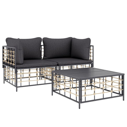 3 Piece Garden Lounge Set with Cushions Anthracite Poly Rattan
