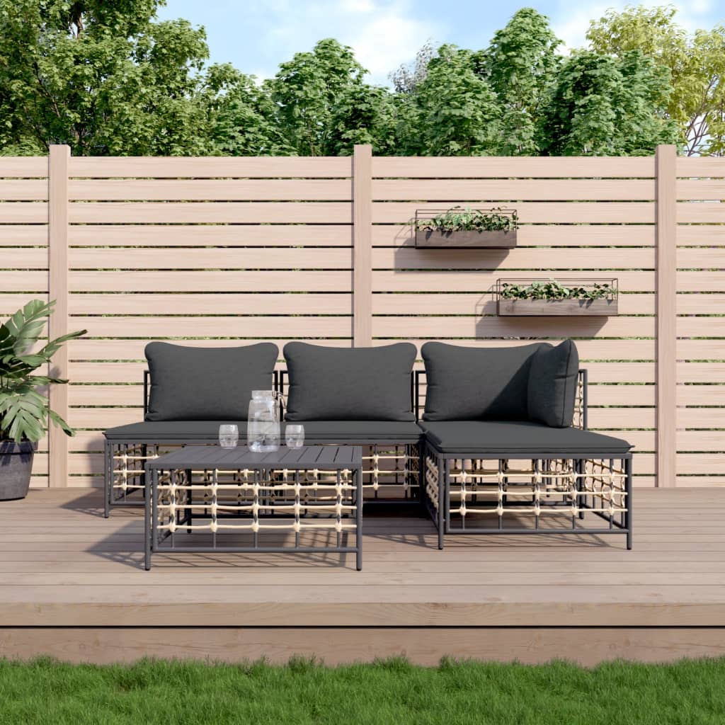 5 Piece Garden Lounge Set with Cushions Anthracite Poly Rattan