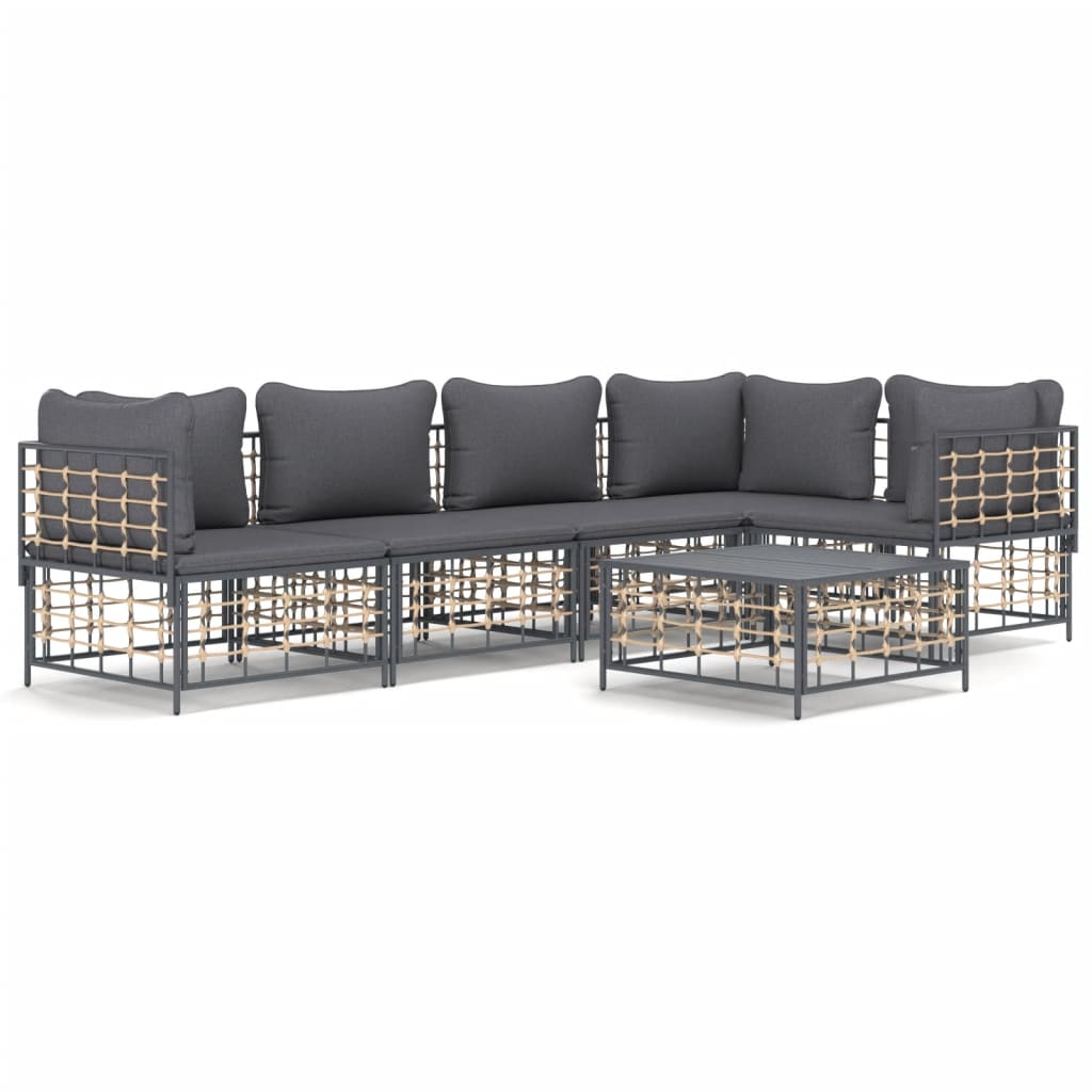 6 Piece Garden Lounge Set with Cushions Anthracite Poly Rattan