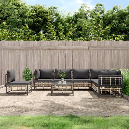 8 Piece Garden Lounge Set with Cushions Anthracite Poly Rattan