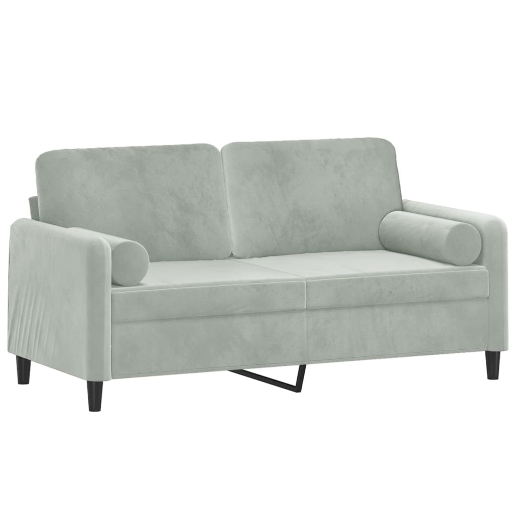 2-Seater Sofa with Throw Pillows Light Grey 140 cm Velvet