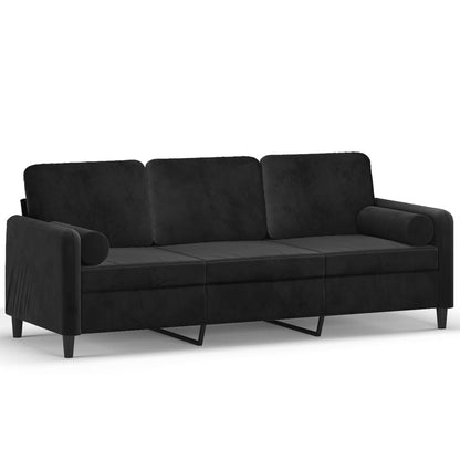 3-Seater Sofa with Throw Pillows Black 180 cm Velvet