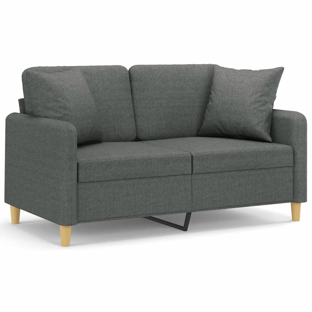 2-Seater Sofa with Throw Pillows Dark Grey 120 cm Fabric