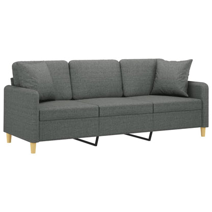 3-Seater Sofa with Throw Pillows Dark Grey 180 cm Fabric