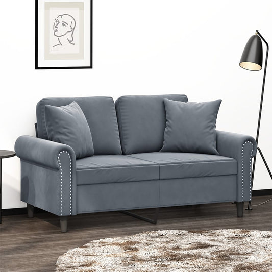 2-Seater Sofa with Throw Pillows Dark Grey 120 cm Velvet