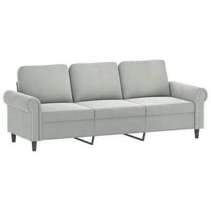 3-Seater Sofa with Throw Pillows Light Grey 180 cm Velvet